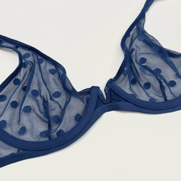 bcbgeneration | blue unlined mesh polka dot fishnet lace underwire bra | sz 36b - Picture 2 of 3